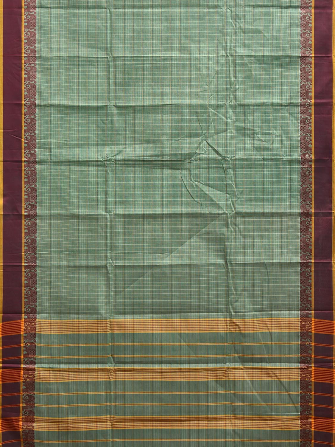 Light Green and Maroon Narayanpet Cotton Handloom Saree with Strips and Elephant Border Design No Blouse np1470