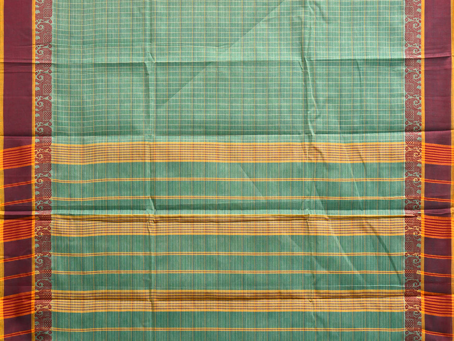 Light Green and Maroon Narayanpet Cotton Handloom Saree with Strips and Elephant Border Design No Blouse np1470