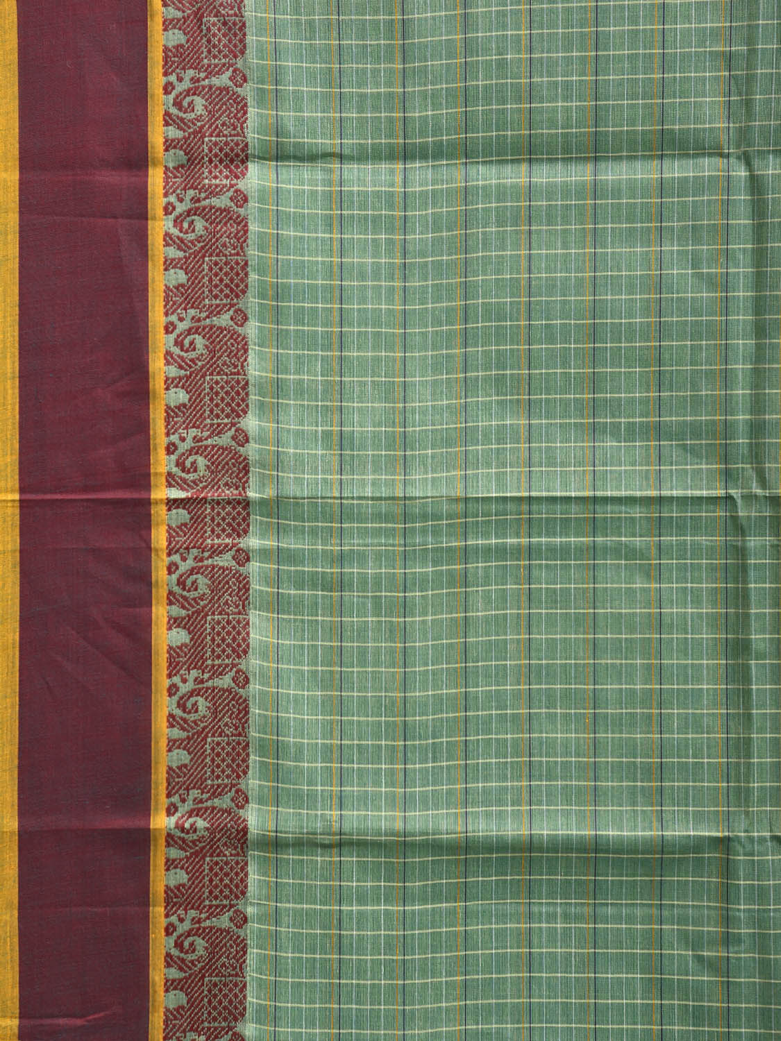 Light Green and Maroon Narayanpet Cotton Handloom Saree with Strips and Elephant Border Design No Blouse np1470