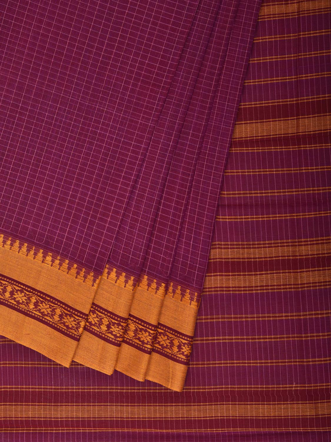 Pink and Yellow Narayanpet Cotton Handloom Saree with Checks Design No Blouse np1471