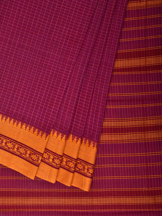 Pink and Yellow Narayanpet Cotton Handloom Saree with Checks Design No Blouse np1471