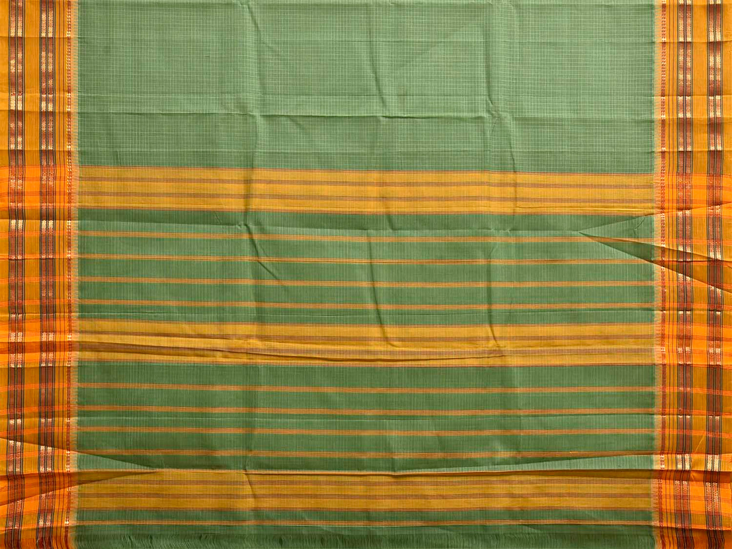 Green and Yellow Narayanpet Cotton Handloom Saree with Checks Design No Blouse np1472