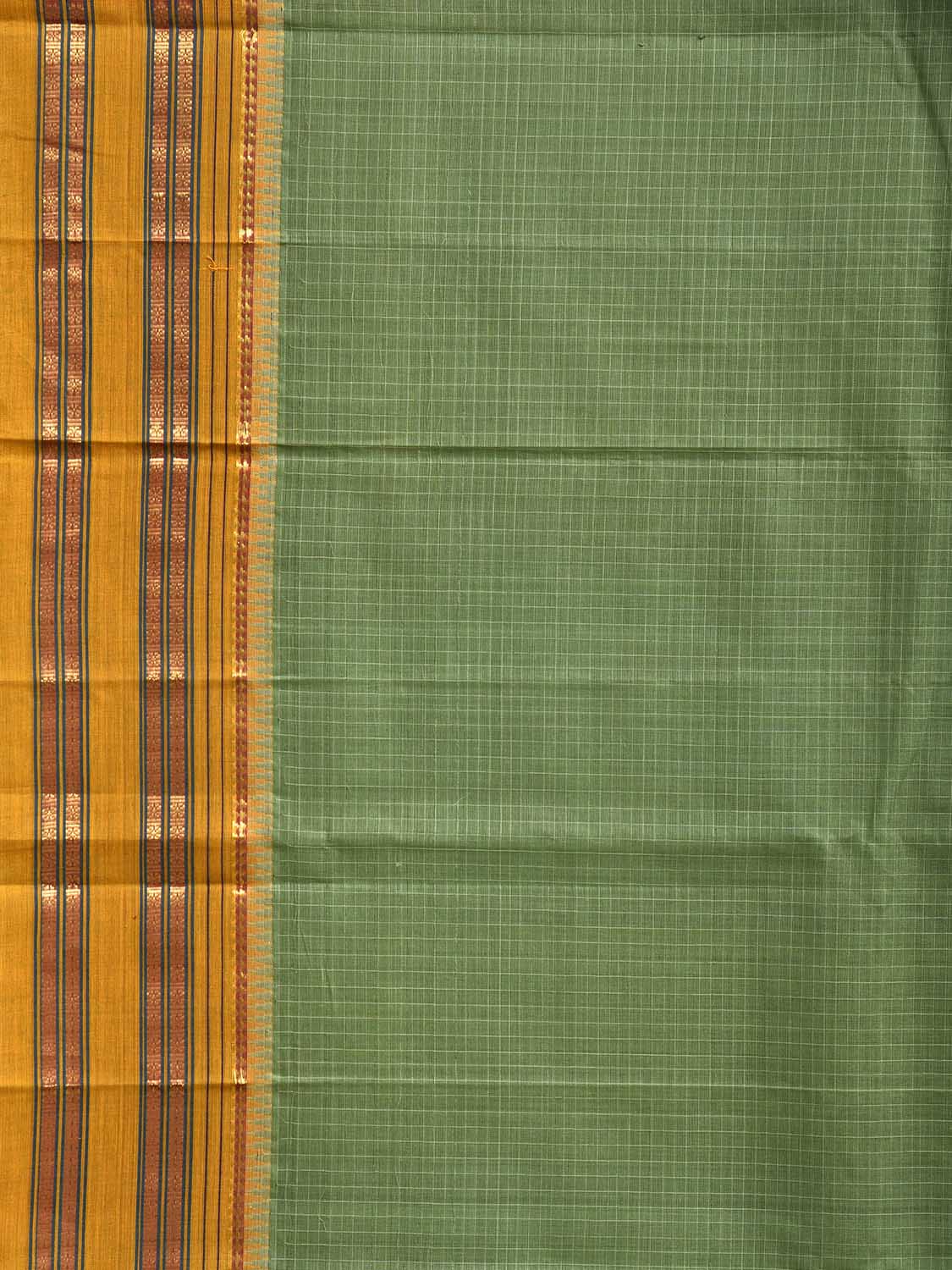 Green and Yellow Narayanpet Cotton Handloom Saree with Checks Design No Blouse np1472