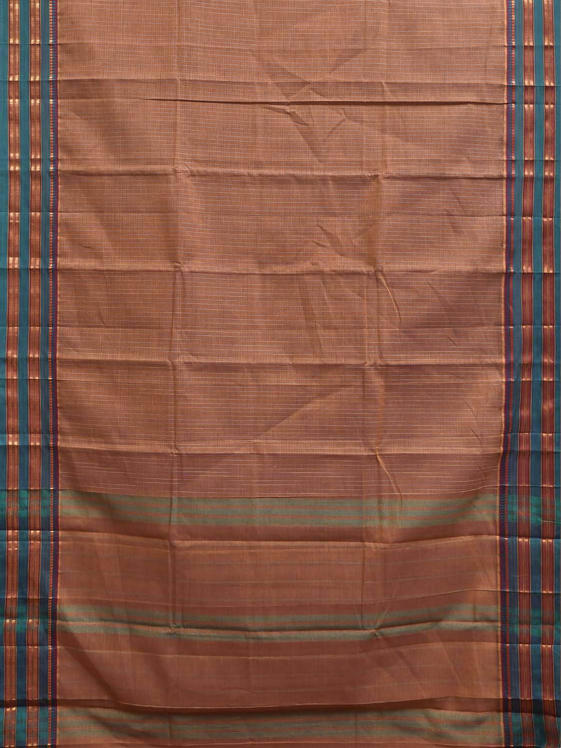 Fawn and Teal Narayanpet Cotton Handloom Saree with Strips Design No Blouse np1473