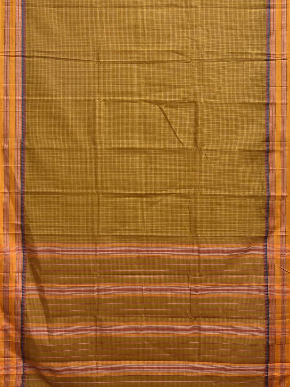 Olive and Yellow Narayanpet Cotton Handloom Saree with Checks Design No Blouse np1474