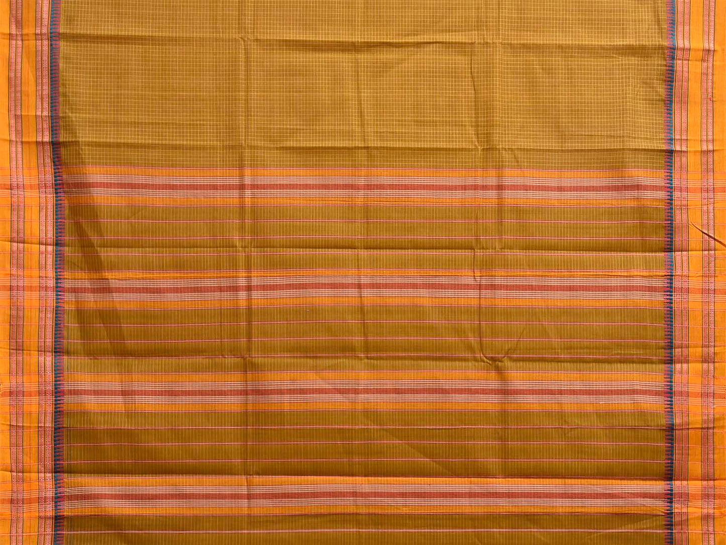 Olive and Yellow Narayanpet Cotton Handloom Saree with Checks Design No Blouse np1474