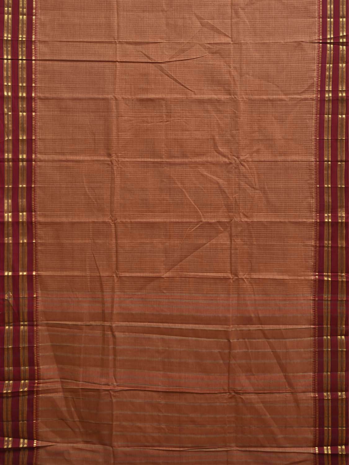 Fawn and Dark Red Narayanpet Cotton Handloom Saree with Checks Design No Blouse np1475