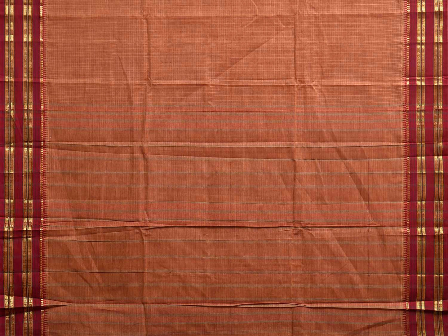 Fawn and Dark Red Narayanpet Cotton Handloom Saree with Checks Design No Blouse np1475