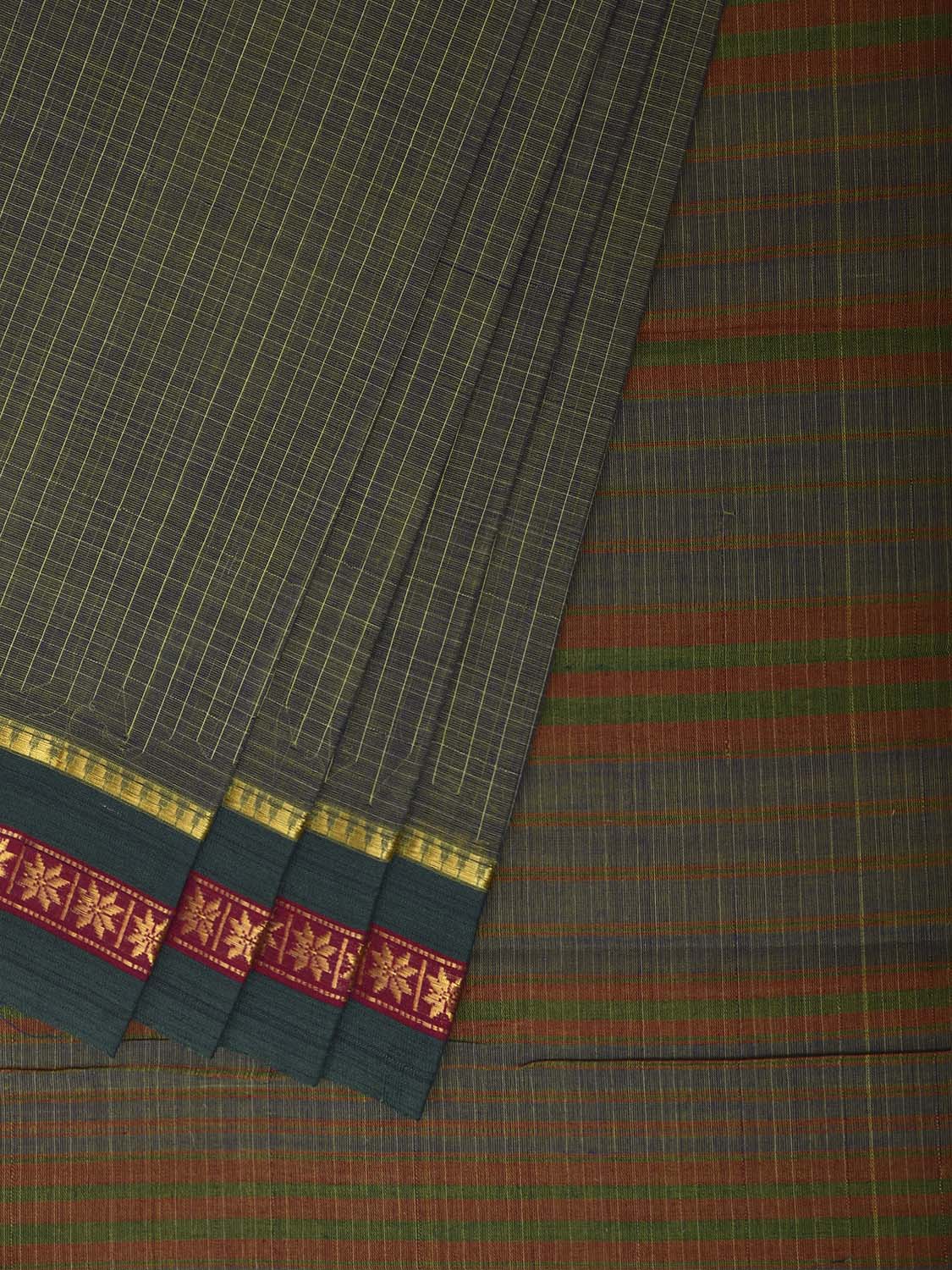 Dark Green Narayanpet Cotton Handloom Saree with Checks Design No Blouse np1476