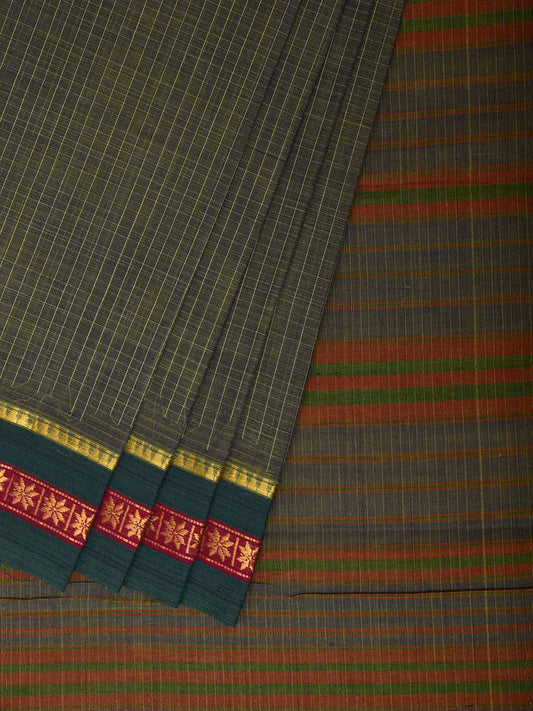Dark Green Narayanpet Cotton Handloom Saree with Checks Design No Blouse np1476