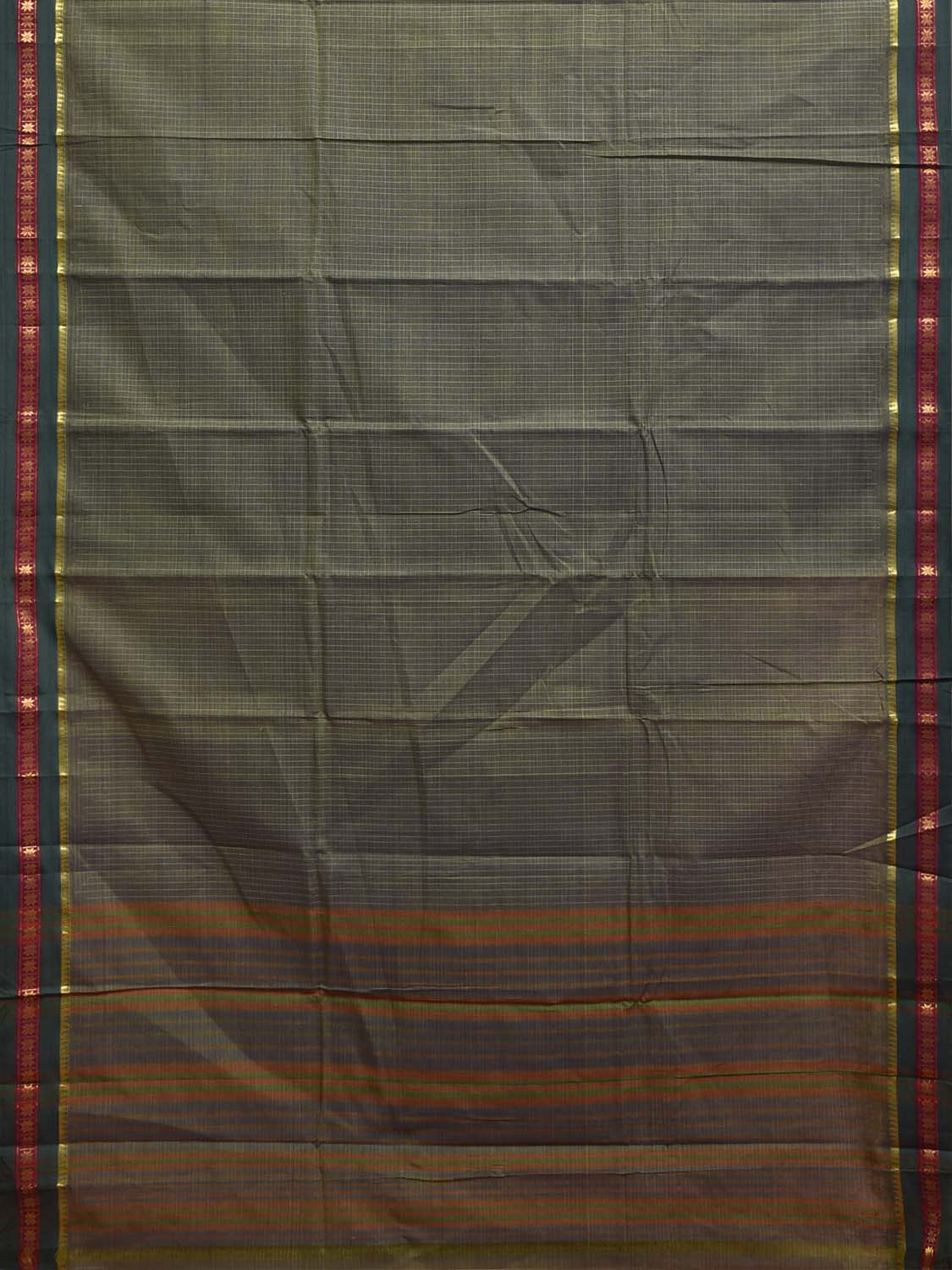 Dark Green Narayanpet Cotton Handloom Saree with Checks Design No Blouse np1476