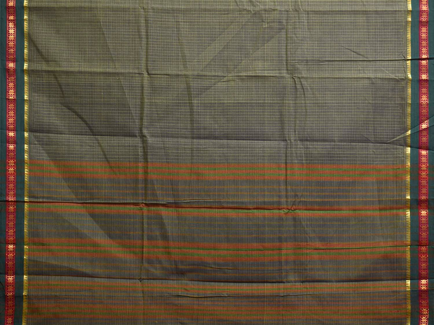 Dark Green Narayanpet Cotton Handloom Saree with Checks Design No Blouse np1476