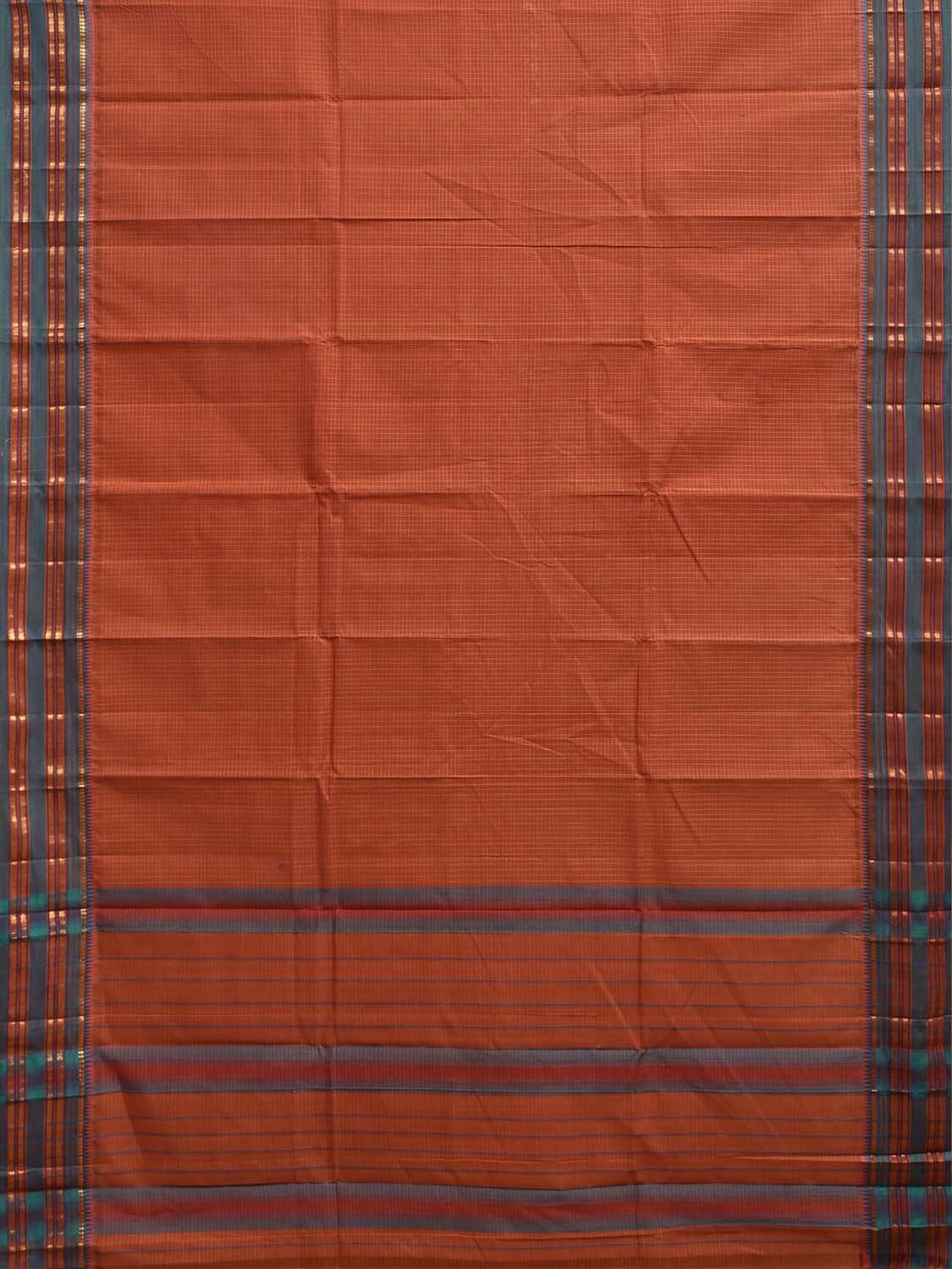 Rust and Green Narayanpet Cotton Handloom Saree with Checks Design No Blouse np1477