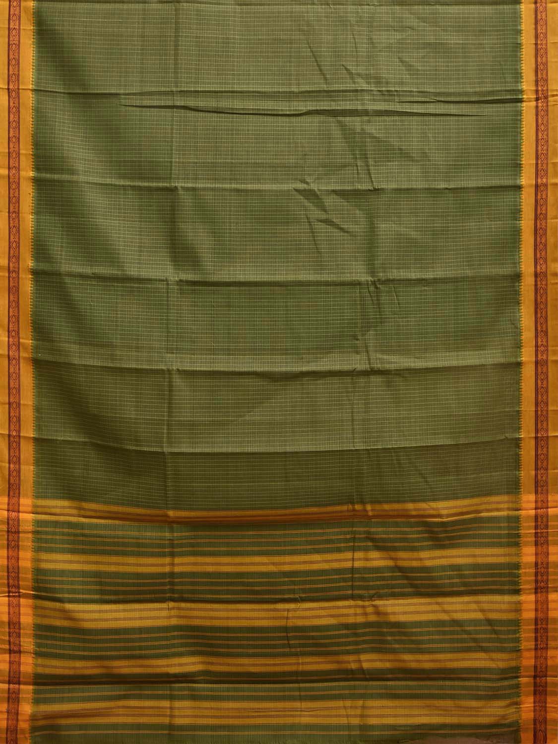 Green and Yellow Narayanpet Cotton Handloom Saree with Checks Design No Blouse np1478