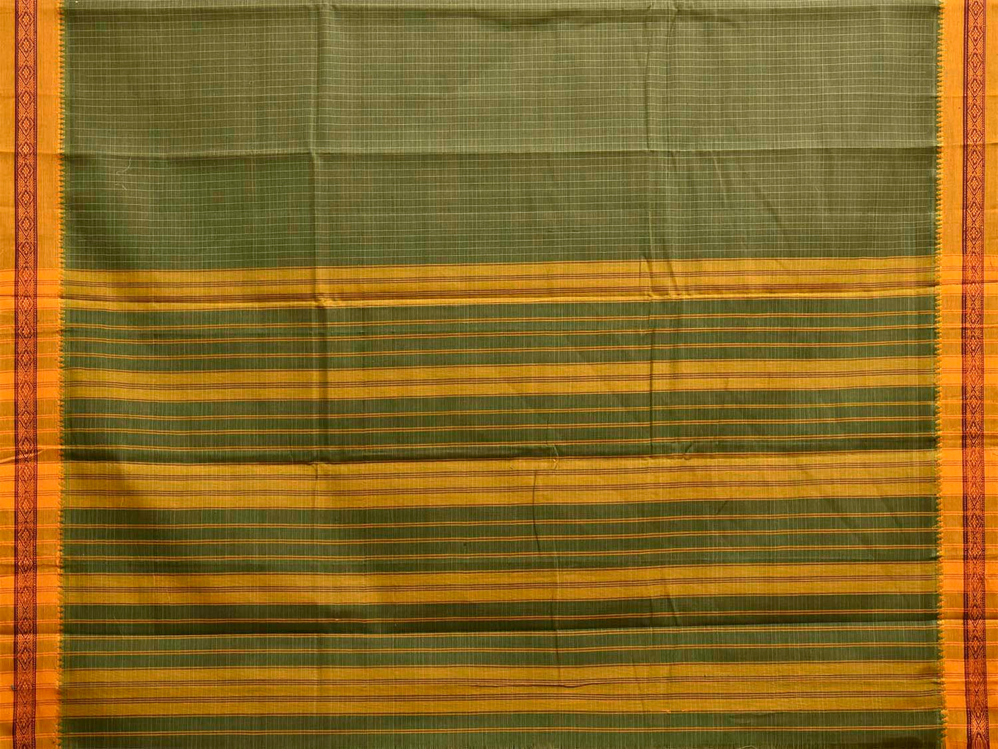 Green and Yellow Narayanpet Cotton Handloom Saree with Checks Design No Blouse np1478