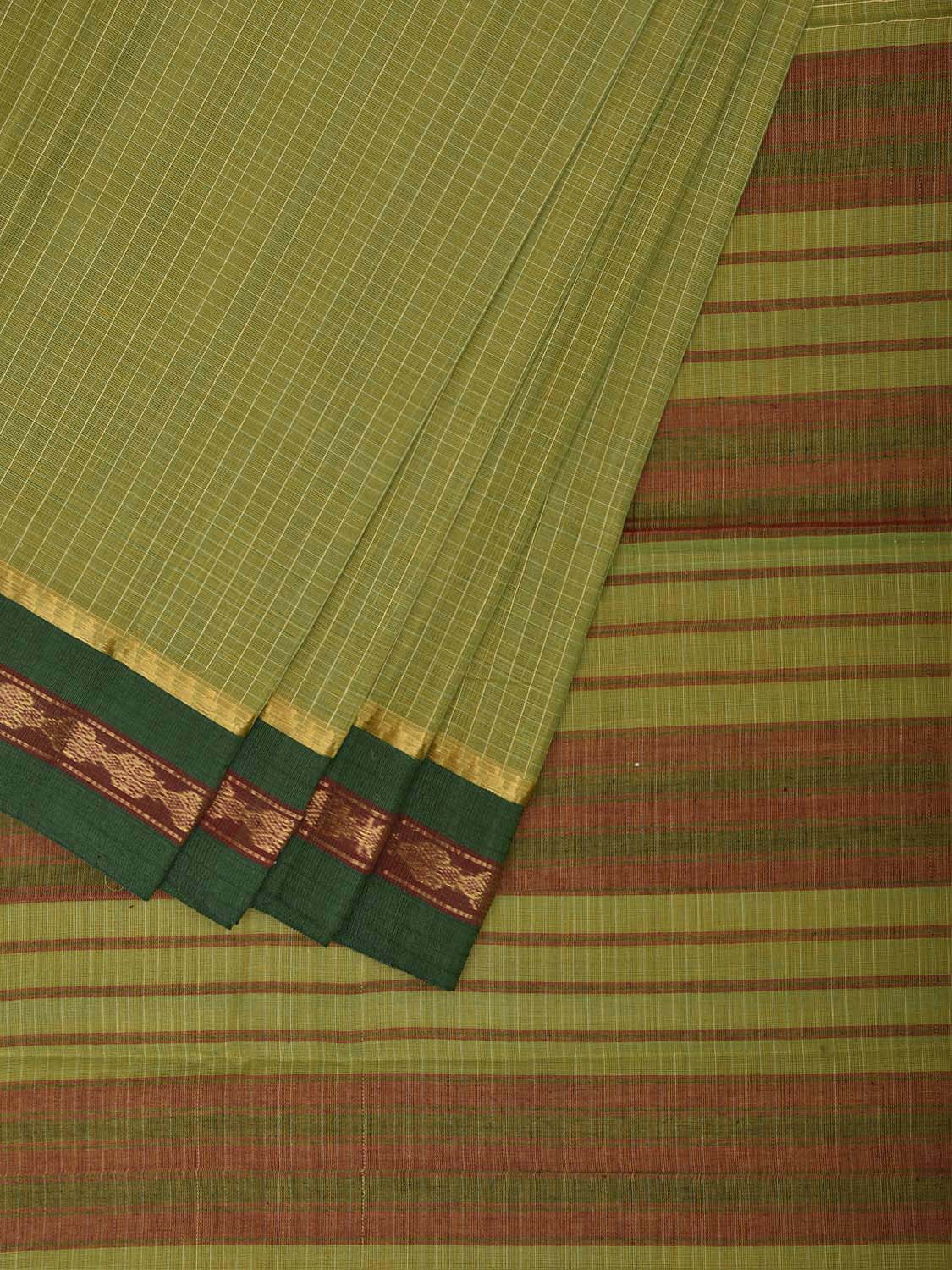 Light Green and Green Narayanpet Cotton Handloom Saree with Checks Design No Blouse np1479