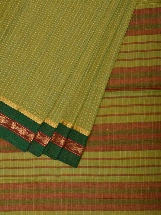 Light Green and Green Narayanpet Cotton Handloom Saree with Checks Design No Blouse np1479