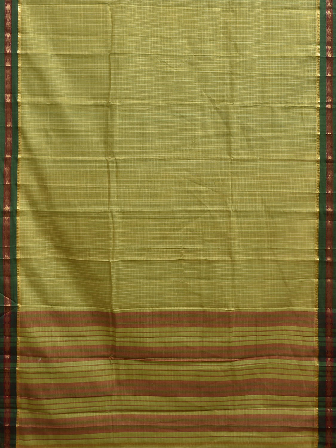 Light Green and Green Narayanpet Cotton Handloom Saree with Checks Design No Blouse np1479