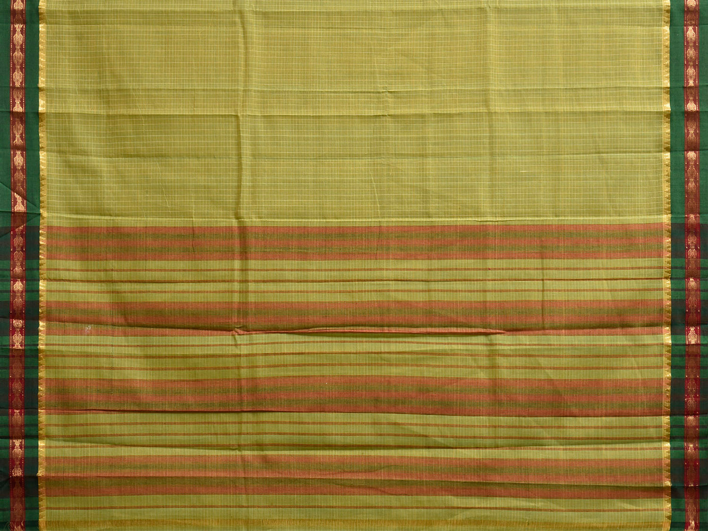 Light Green and Green Narayanpet Cotton Handloom Saree with Checks Design No Blouse np1479
