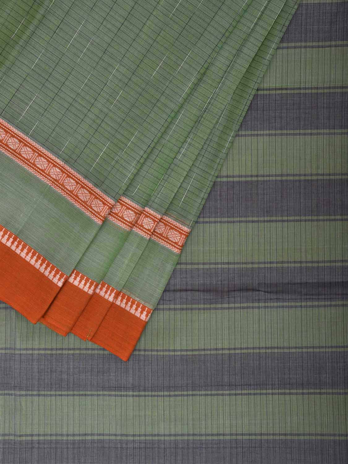 Sea Green and Orange Narayanpet Cotton Handloom Saree with One Side Big Border Design No Blouse np1480