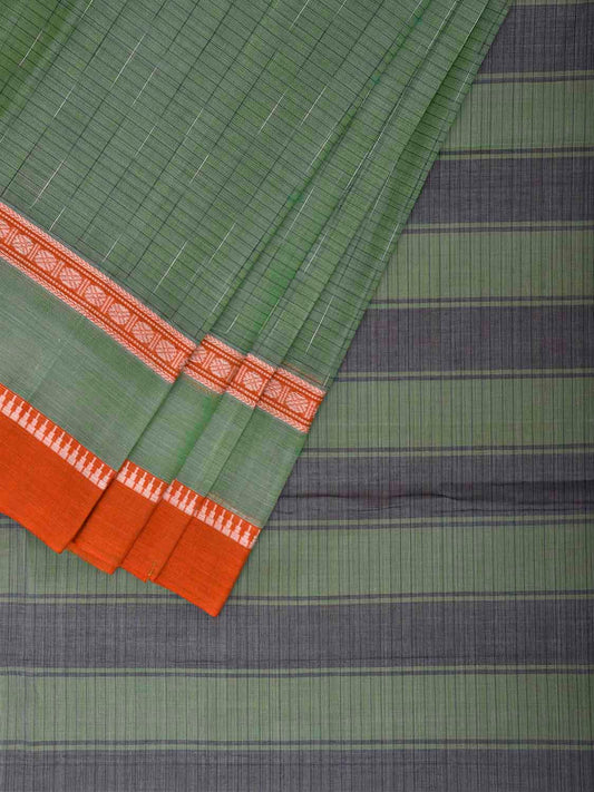 Sea Green and Orange Narayanpet Cotton Handloom Saree with One Side Big Border Design No Blouse np1480
