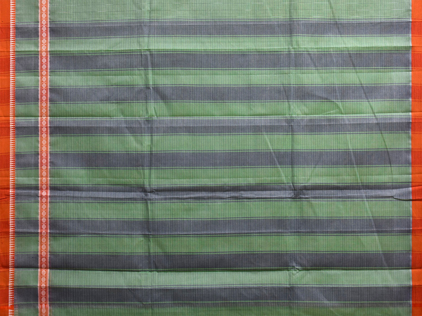 Sea Green and Orange Narayanpet Cotton Handloom Saree with One Side Big Border Design No Blouse np1480