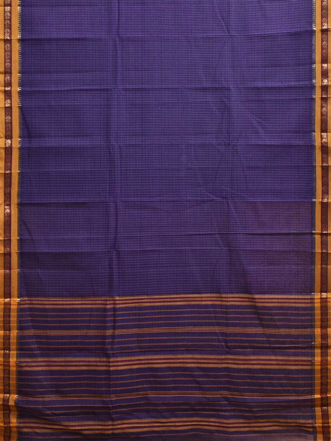 Dark Blue and Yellow Narayanpet Cotton Handloom Saree with Checks Design No Blouse np1482
