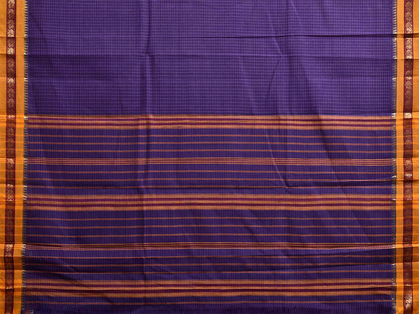 Dark Blue and Yellow Narayanpet Cotton Handloom Saree with Checks Design No Blouse np1482