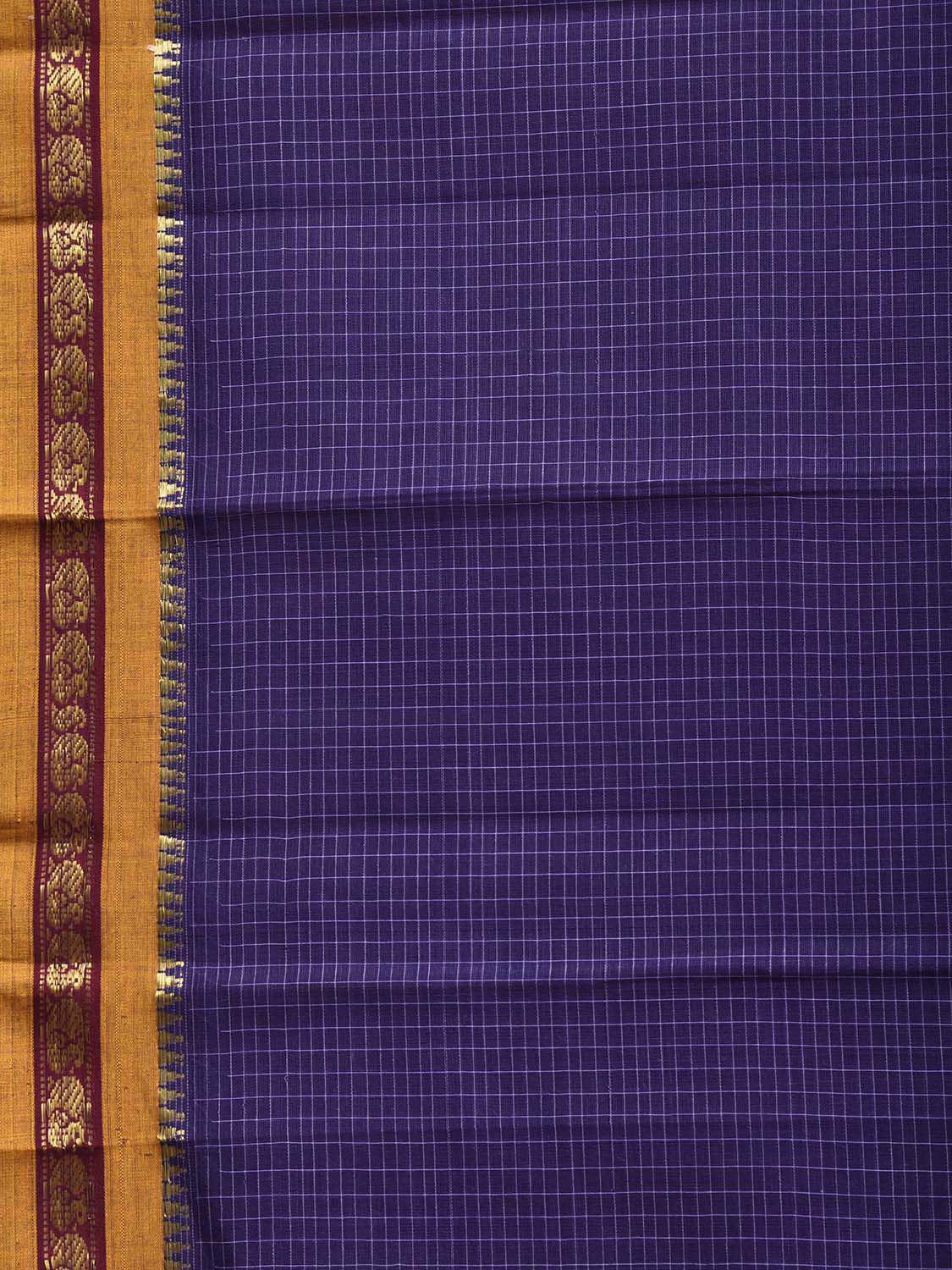 Dark Blue and Yellow Narayanpet Cotton Handloom Saree with Checks Design No Blouse np1482