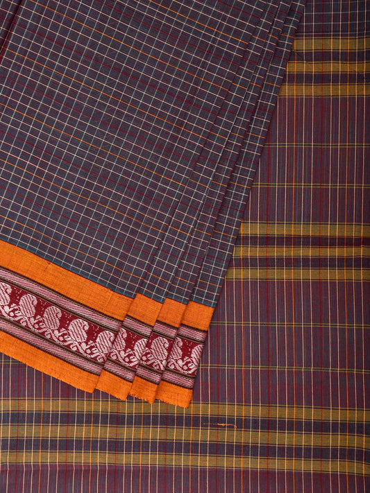 Brown and Yellow Narayanpet Cotton Handloom Saree with Checks Design No Blouse np1483