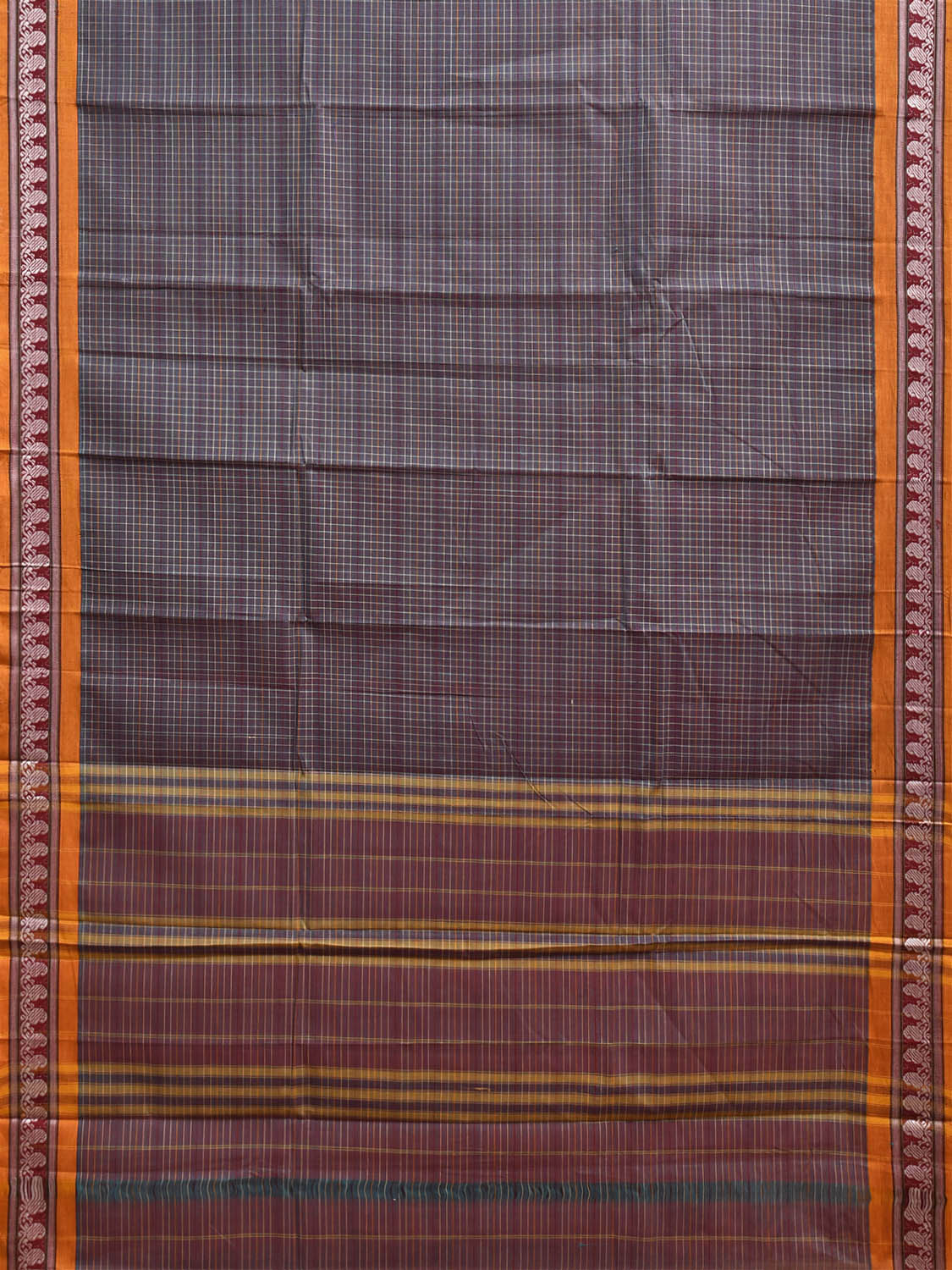 Brown and Yellow Narayanpet Cotton Handloom Saree with Checks Design No Blouse np1483