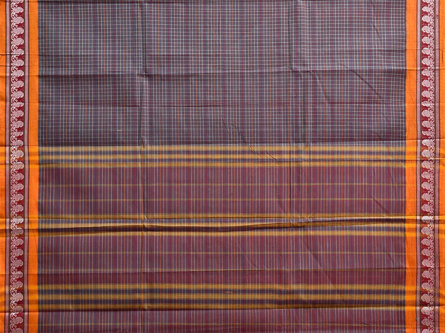 Brown and Yellow Narayanpet Cotton Handloom Saree with Checks Design No Blouse np1483