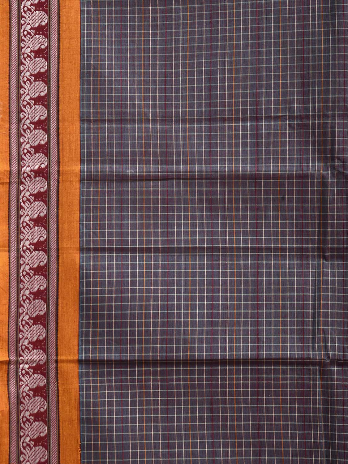 Brown and Yellow Narayanpet Cotton Handloom Saree with Checks Design No Blouse np1483