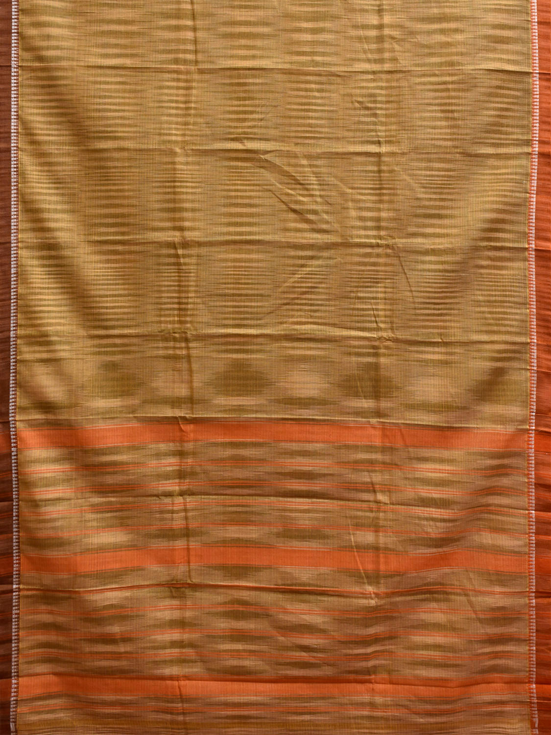 Olive and Cream Narayanpet Cotton Handloom Saree with Strips Pallu Design No Blouse np1484