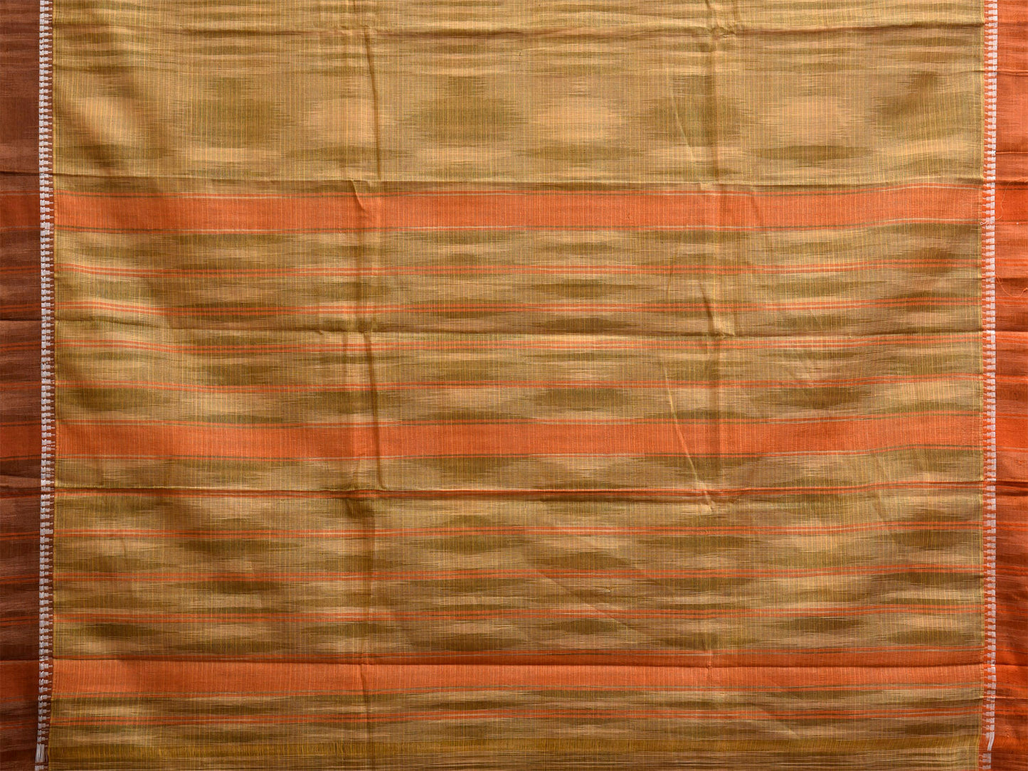 Olive and Cream Narayanpet Cotton Handloom Saree with Strips Pallu Design No Blouse np1484