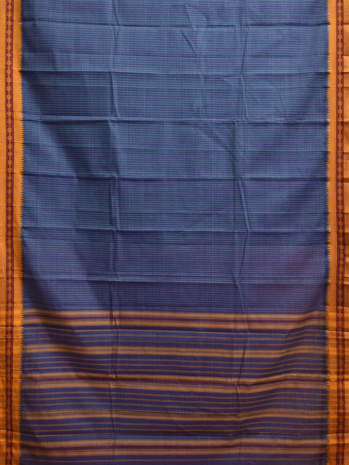 Blue and Yellow Narayanpet Cotton Handloom Saree with Checks Design No Blouse np1485