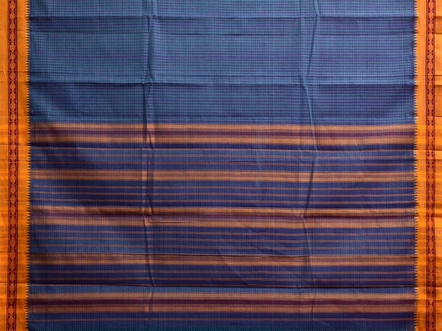 Blue and Yellow Narayanpet Cotton Handloom Saree with Checks Design No Blouse np1485