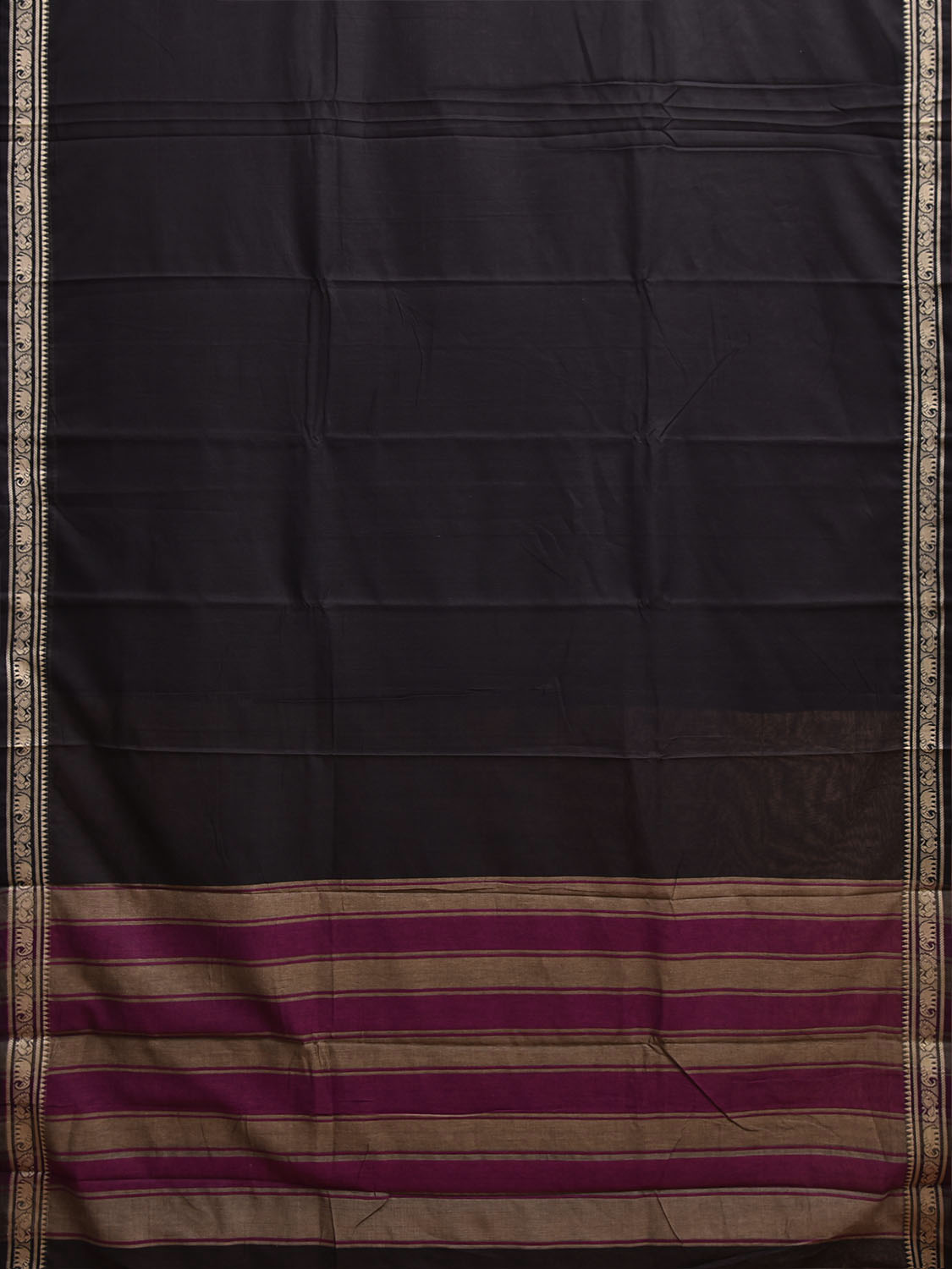 Black and Purple Narayanpet Cotton Plain Saree with Strips Pallu Design No Blouse np1486