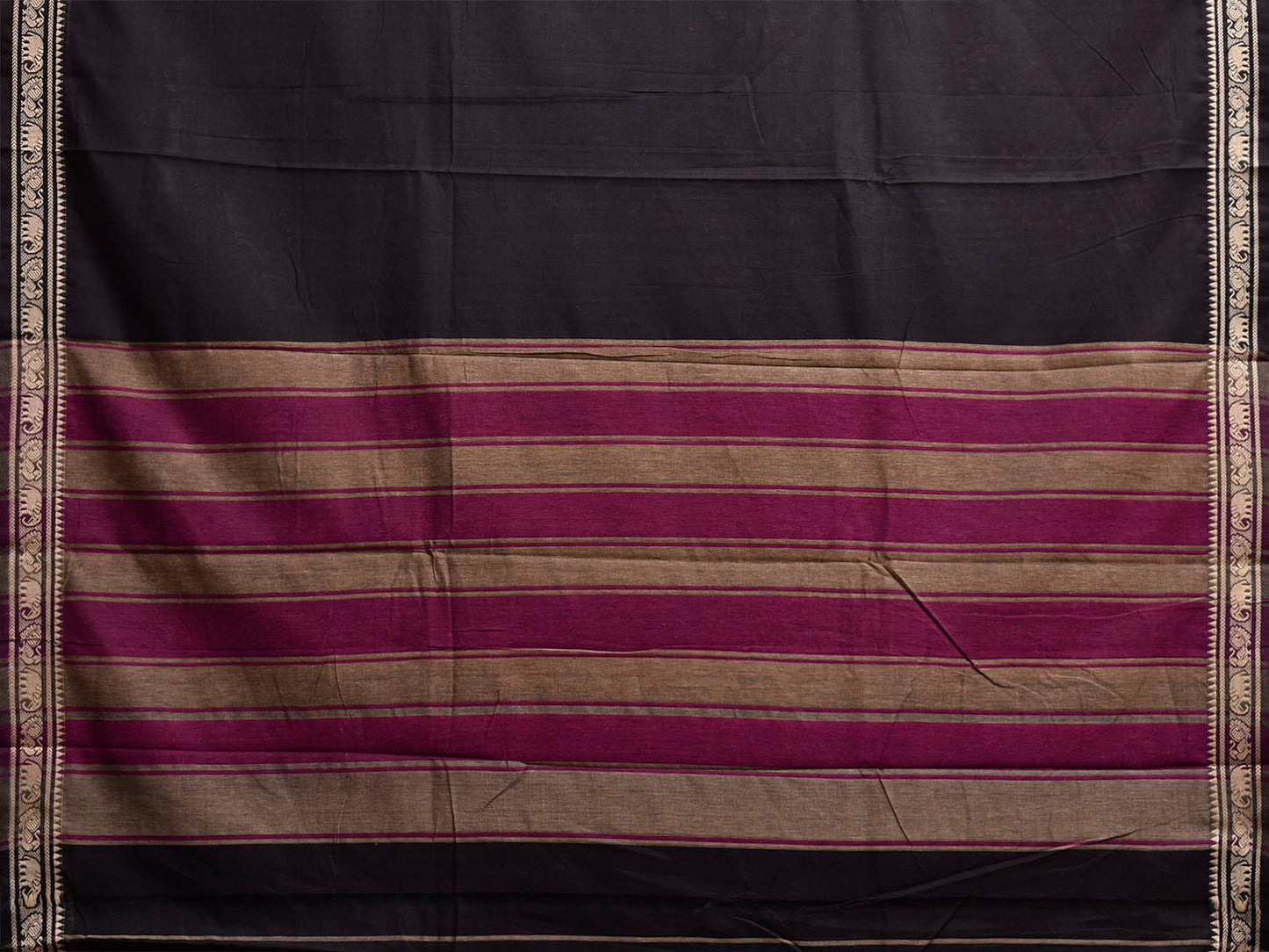 Black and Purple Narayanpet Cotton Plain Saree with Strips Pallu Design No Blouse np1486