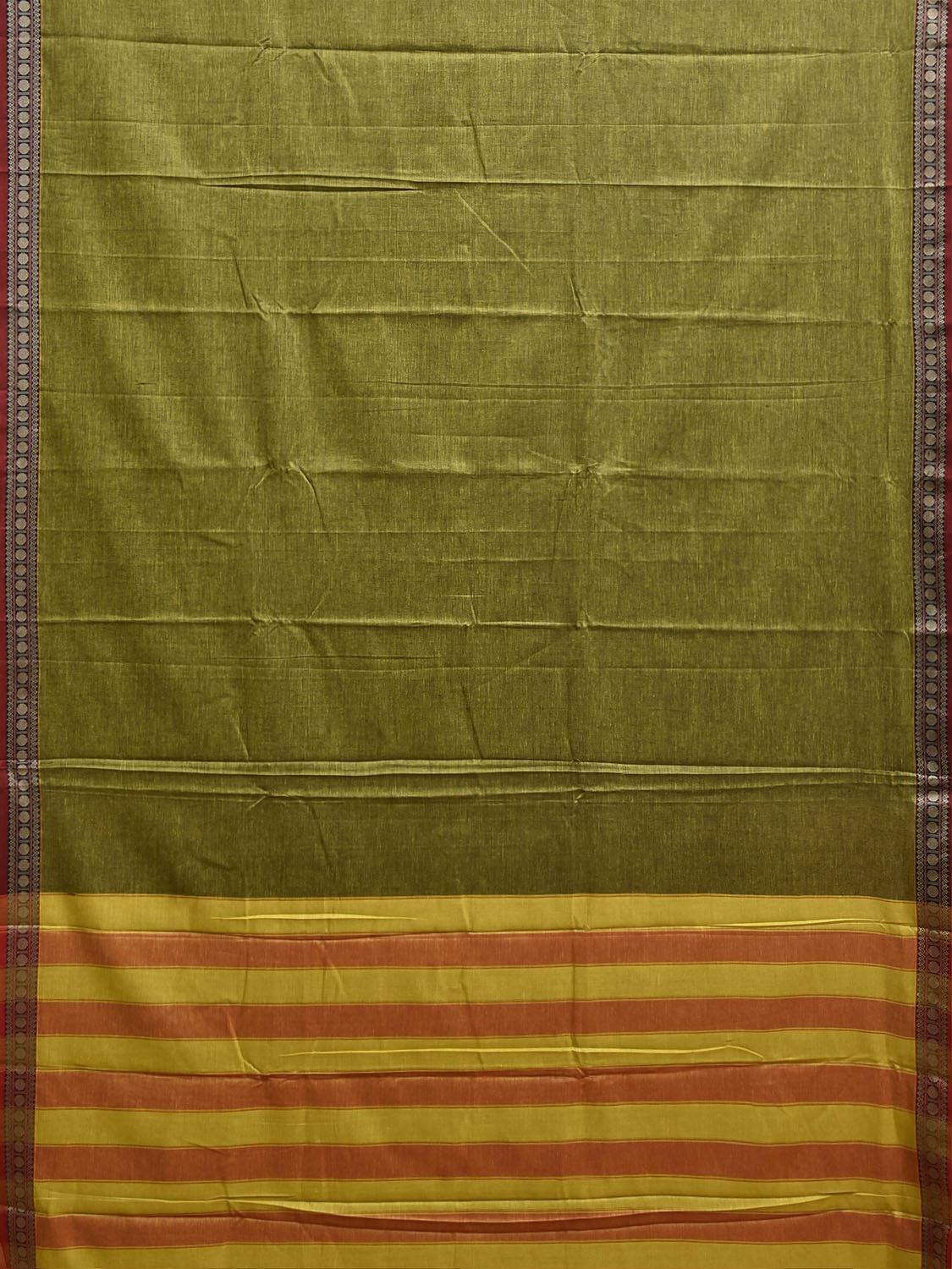 Green and Yellow Narayanpet Cotton Plain Saree with Strips Pallu Design No Blouse np1487