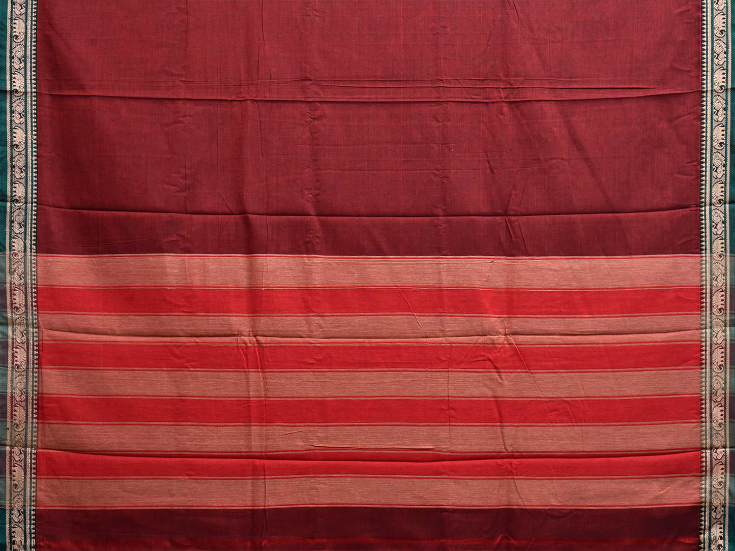 Maroon and Red Narayanpet Cotton Plain Saree with Strips Pallu Design No Blouse np1489