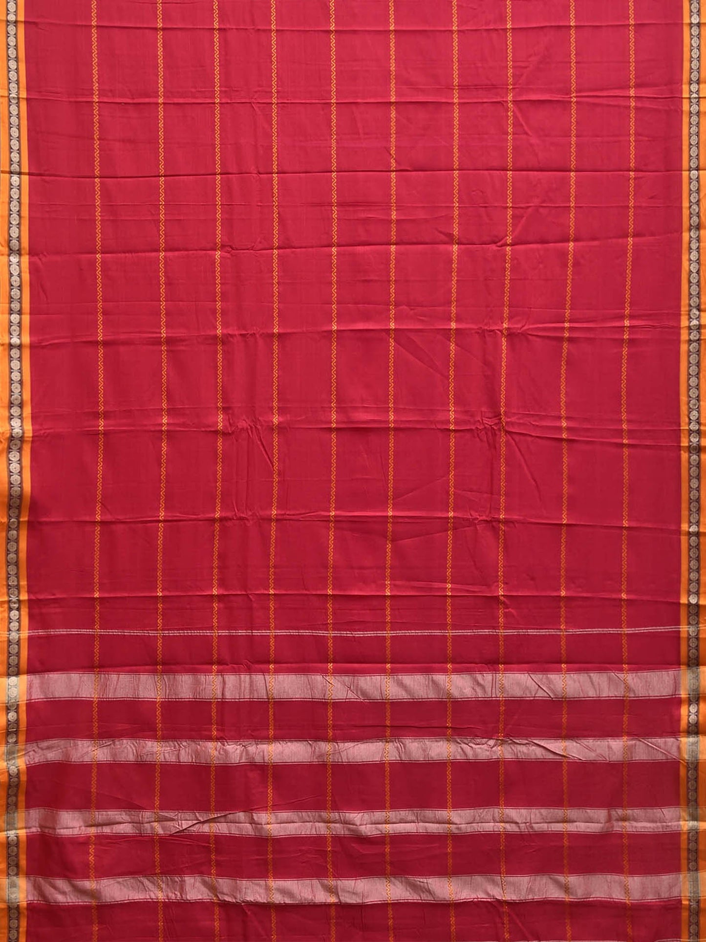 Red Narayanpet Cotton Saree with Strips Design No Blouse np1490
