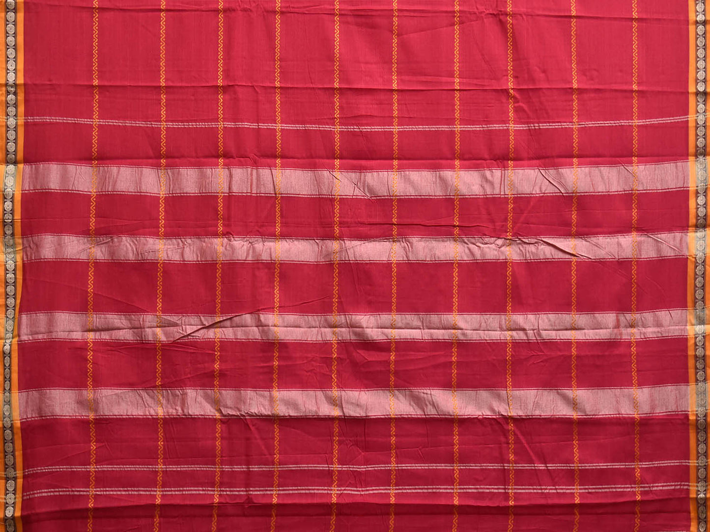 Red Narayanpet Cotton Saree with Strips Design No Blouse np1490