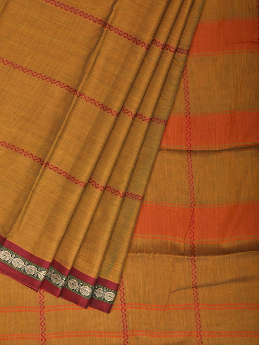 Olive Narayanpet Cotton Saree with Strips Design No Blouse np1491