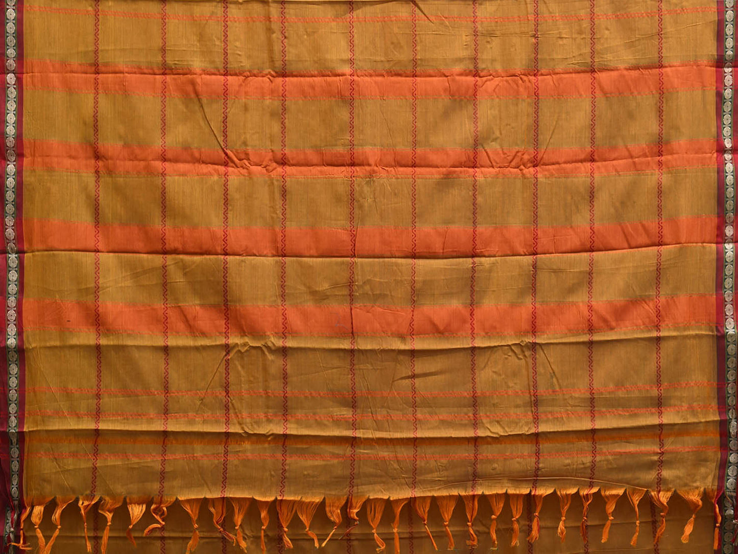 Olive Narayanpet Cotton Saree with Strips Design No Blouse np1491
