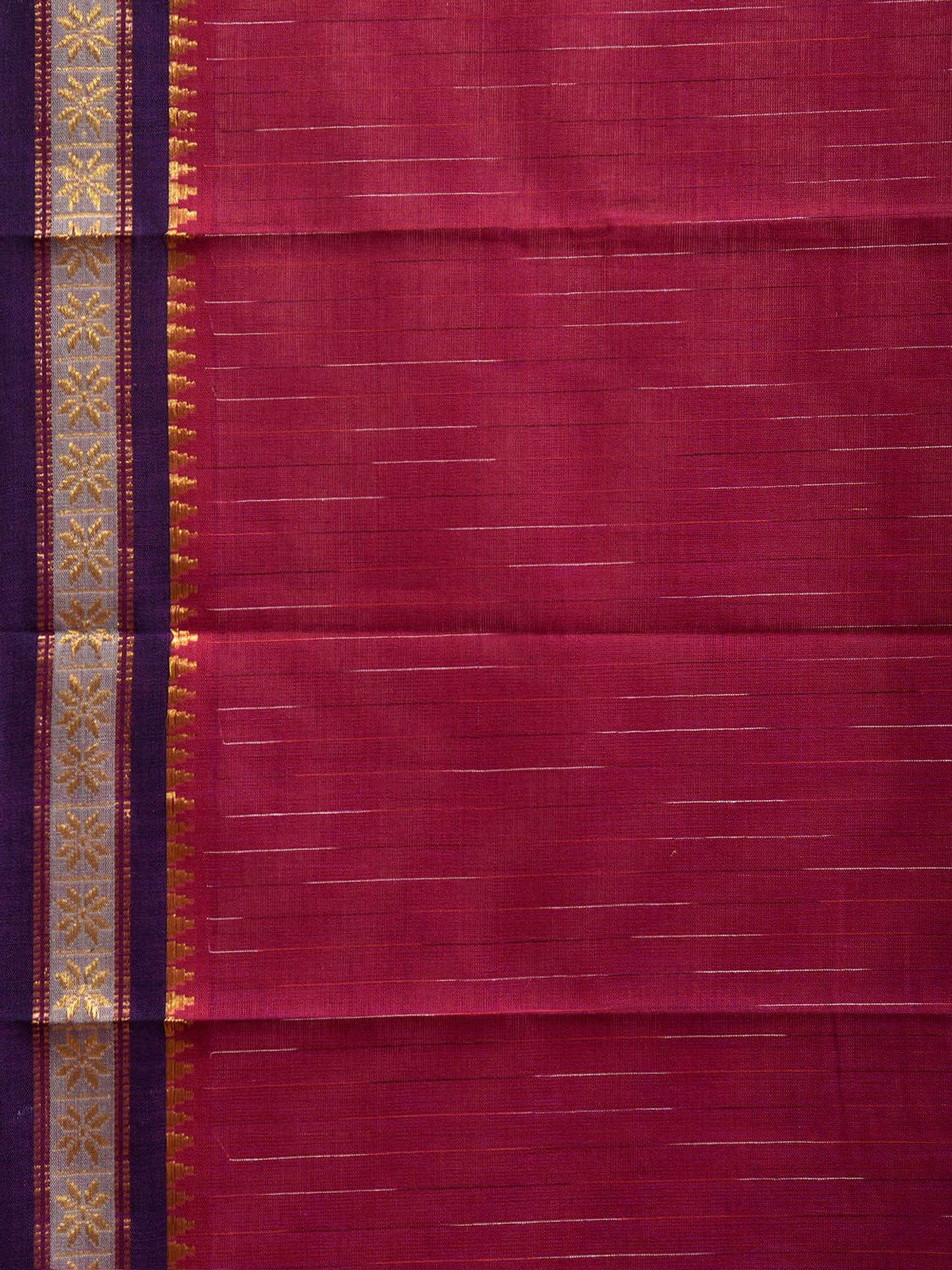 Dark Magenta and Dark Blue Narayanpet Cotton Saree with Strips Pallu Design No Blouse np1496
