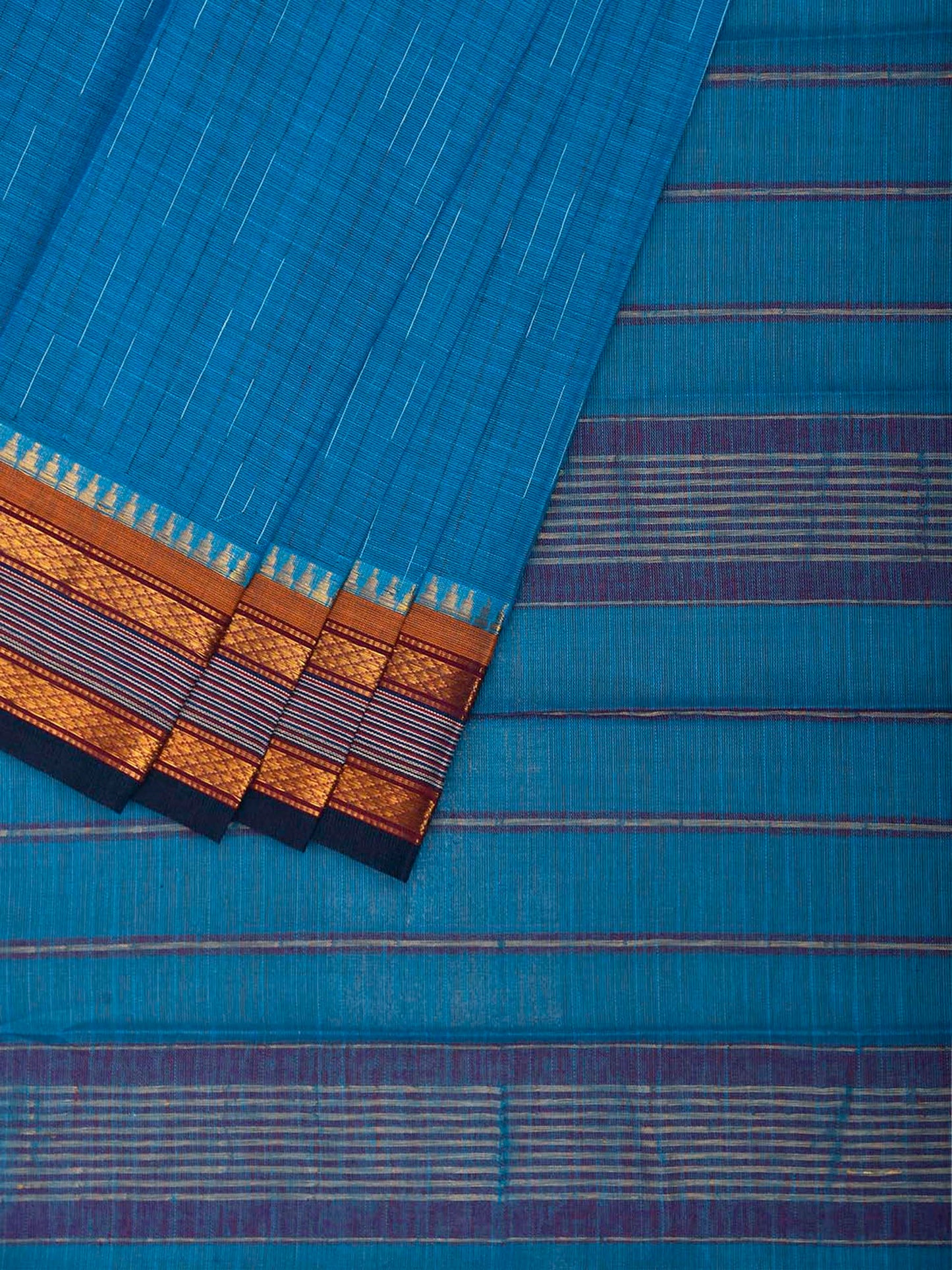 Blue Narayanpet Cotton Saree with Strips Pallu Design No Blouse np1497