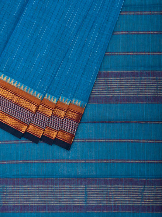 Blue Narayanpet Cotton Saree with Strips Pallu Design No Blouse np1497