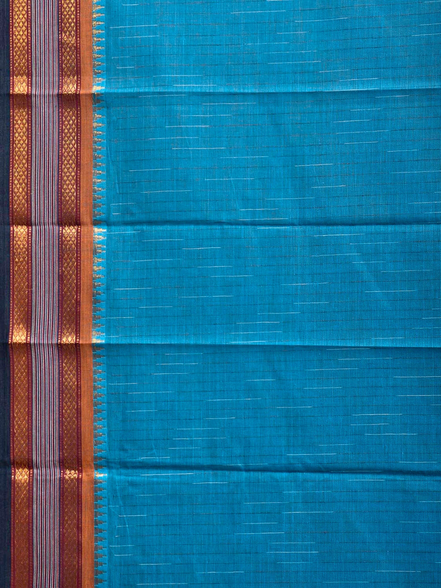 Blue Narayanpet Cotton Saree with Strips Pallu Design No Blouse np1497
