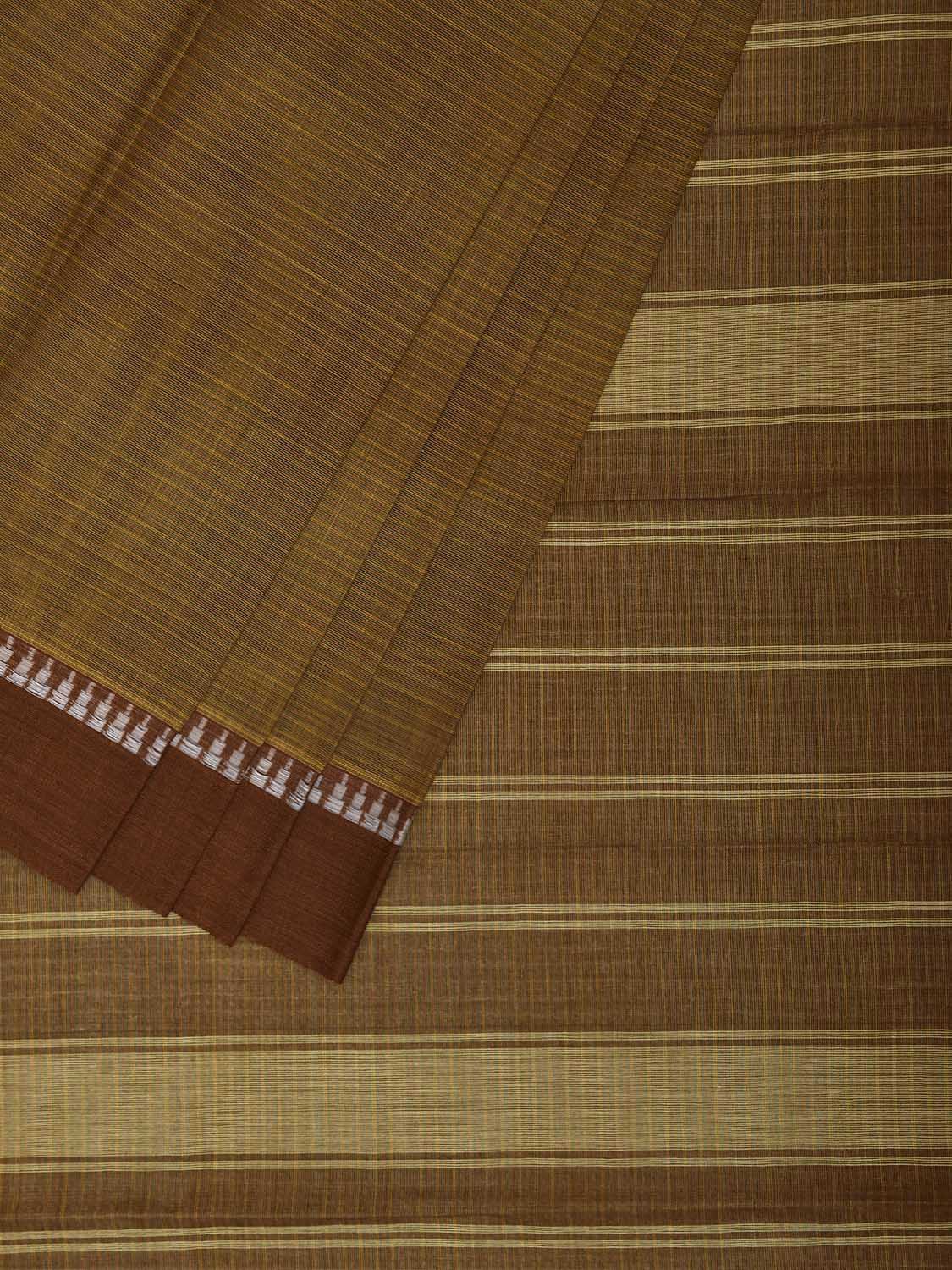Olive Narayanpet Cotton Saree with Strips and Ganga-Jamuna Border Design No Blouse np1499